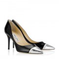 Jimmy Choo Bahama Black Patent Pointy Pumps with Silver Watersnake