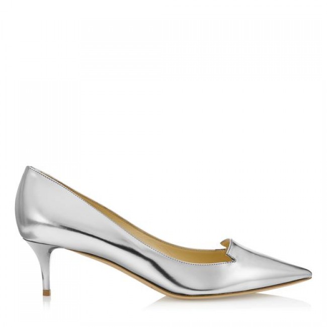 Jimmy Choo Allure Silver Mirror Leather Pointy Toe Pumps