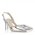Jimmy Choo Tilly Silver Patent Leather Sling Back Pumps