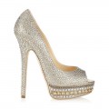 Jimmy Choo Kendall Champagne Leather and Crystal Platform Pumps