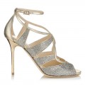 Jimmy Choo Kelsey Champagne Glitter Fabric Open Toe Sandals
