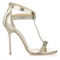 Jimmy Choo Escape Champagne Suede and Mirror Leather Sandals