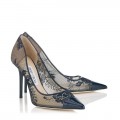 Jimmy Choo Amika Navy Lace and Patent Pointy Toe Pumps