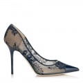 Jimmy Choo Amika Navy Lace and Patent Pointy Toe Pumps