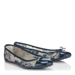 Jimmy Choo Waltz Navy Lace and Patent Ballet Flats