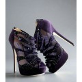 Jimmy Choo Crystal Embellished Mesh & Suede Platform Booties Purple