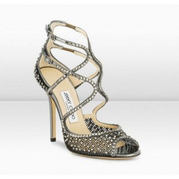 Jimmy Choo Falcon 110mm Anthracite Crystal Mesh Sandals