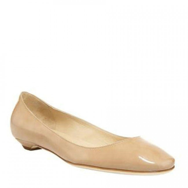 Jimmy Choo Square Toe Patent Leather Flats Nude