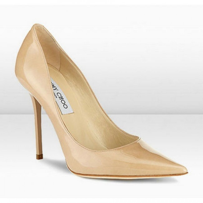 Jimmy Choo Alicia 110mm Nude Patent Leather Pointy Toe Pumps