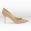 Jimmy Choo Agnes 85mm Nude Suede Pointy Toe Pumps
