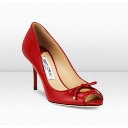 Jimmy Choo Oona 85mm Red Patent Leather Peep Toe Pumps