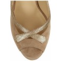 Jimmy Choo Quick Glitter Trimmed Suede Peep Toe Pumps Nude