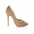Jimmy Choo Quick Glitter Trimmed Suede Peep Toe Pumps Nude