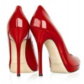 Jimmy Choo Quiet Patent Leather Peep Toe Pumps Red