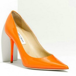 Jimmy Choo Abel Patent leather Pointed Pumps Orange Shoes
