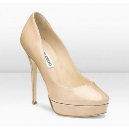 Jimmy Choo Cosmic 120mm Patent Leather Round Toe Pumps Nude