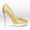 Jimmy Choo Cosmic 120mm Glitter Fabric Platform Shoes Gold