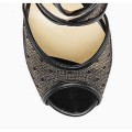 Jimmy Choo Katima 120mm Black Lace and Mesh Platform Sandals