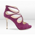 Jimmy Choo Latina 100mm Plum Suede and Metallic Leather Sandals
