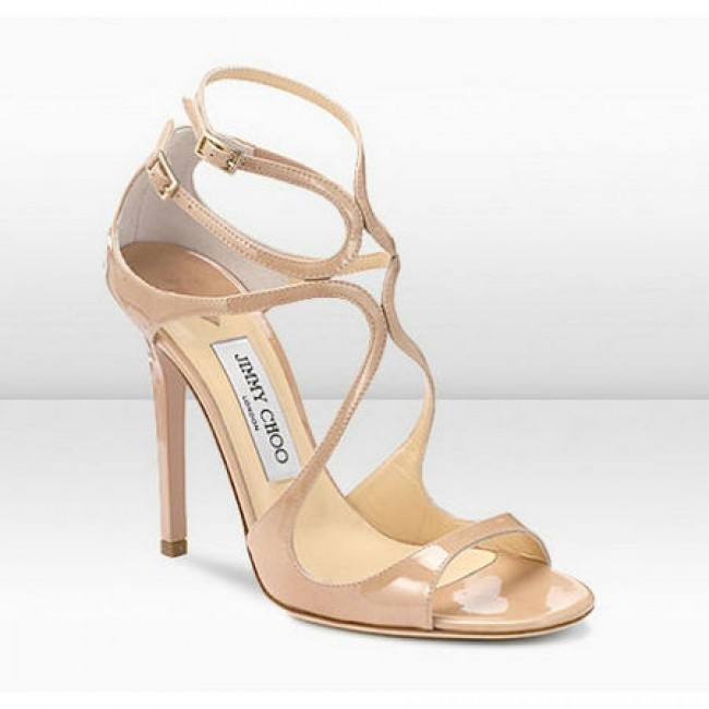 Jimmy Choo Lance 115mm Nude Patent Leather Strappy Sandals