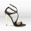 Jimmy Choo Lance 115mm Black Wetlook Leather Strappy Sandals