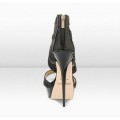 Jimmy Choo Liv 145mm Black Coarse Glitter Patent Platform Sandals