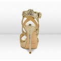 Jimmy Choo Vamp 120mm Champagne Coarse Glitter Platform Sandals