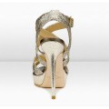 Jimmy Choo Vamp 115mm Champagne Glitter Fabric Strappy Sandals