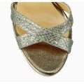 Jimmy Choo Vamp 115mm Champagne Glitter Fabric Strappy Sandals