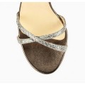 Jimmy Choo India 85mm Champagne Glitter Fabric Evening Sandals