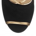 Jimmy Choo Fey Black Suede Gold Mirror Leather Platform Sandal