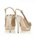 Jimmy Choo Clue Gold Glitter Fabric Platform Sandals