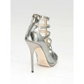 Jimmy Choo Strappy Mirrored Leather Sandals Silver