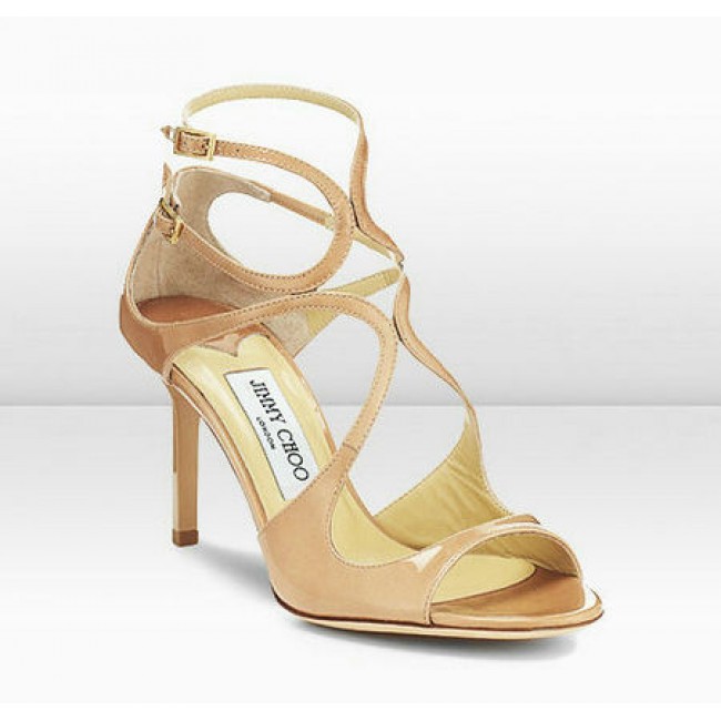 Jimmy Choo Ivette Patent Leather Nude Strappy Sandals
