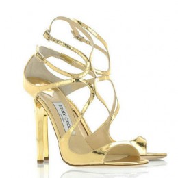 Jimmy Choo Lance Mirrored Leather Sandals Gold