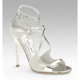 Jimmy Choo Lance Mirrored Leather Sandals Silver