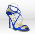 Jimmy Choo Lance Strappy Metallic Leather Sandals Blue