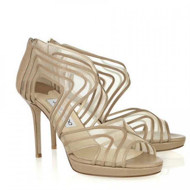 Jimmy Choo Miles Leather & Mesh Sandals Nude