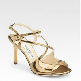 Jimmy Choo Paxton Mirrored Leather Sandals Gold
