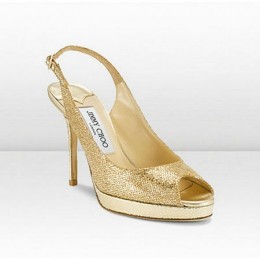 Jimmy Choo Nova Glitter Fabric Platform Sandal Gold