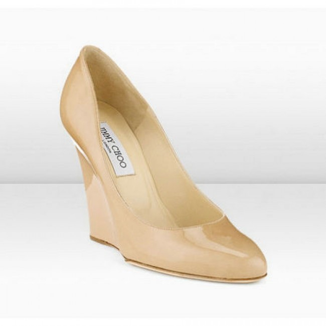 Jimmy Choo Amos 110mm Nude Patent Leather Wedges