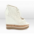Jimmy Choo Tailor 130mm Chalk Perforated Nappa Wedge Sandals