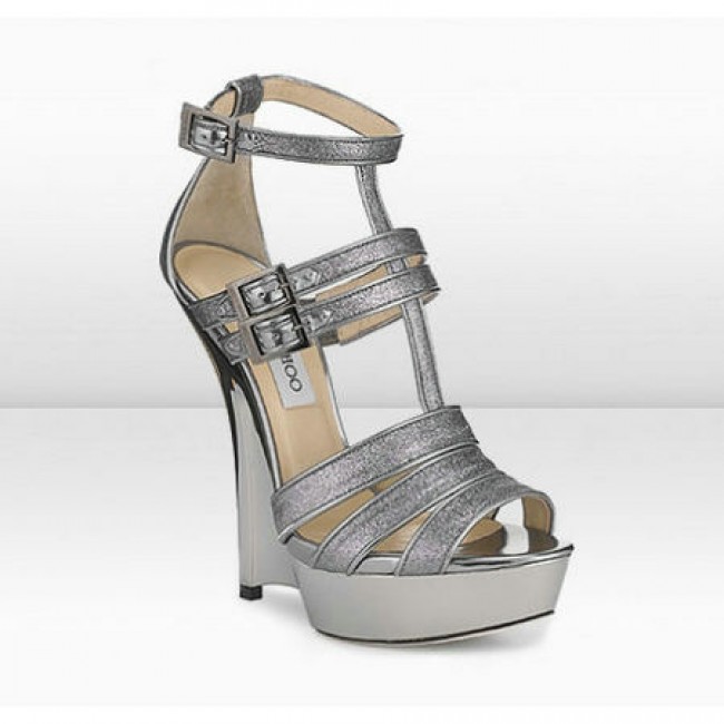 Jimmy Choo Scent 145mm Anthracite Glitter Fabric Wedge Sandals