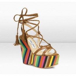 Jimmy Choo Pearl 120mm Multi Colour Patchwork Leather Tie Wedges