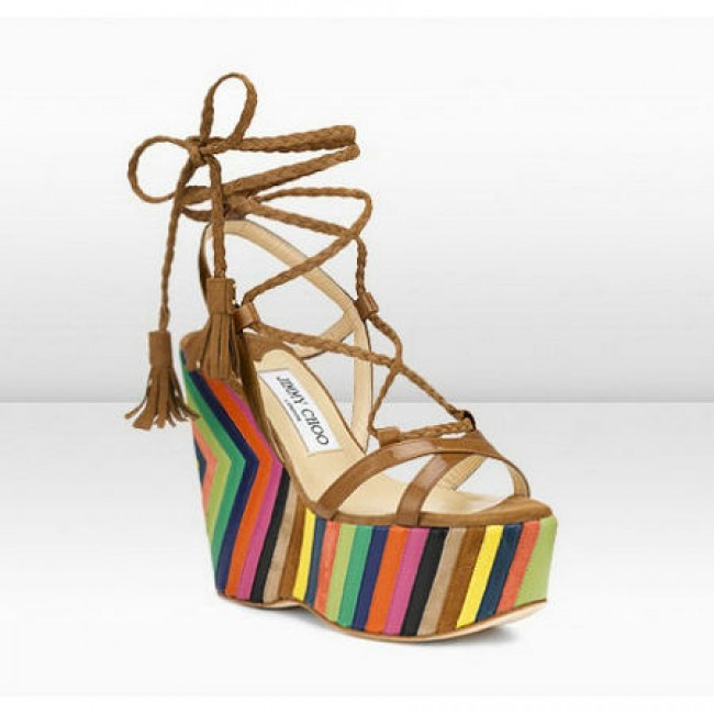 Jimmy Choo Pearl 120mm Multi Colour Patchwork Leather Tie Wedges