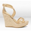 Jimmy Choo Porto 120mm Nude Patent Leather Espadrille Wedge Sandals