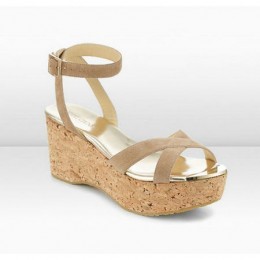 Jimmy Choo Panther 70mm Nude Suede Wedge Sandals