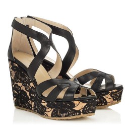 Jimmy Choo Perry Black Nappa with Lace Cork Wedges