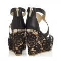 Jimmy Choo Perry Black Nappa with Lace Cork Wedges