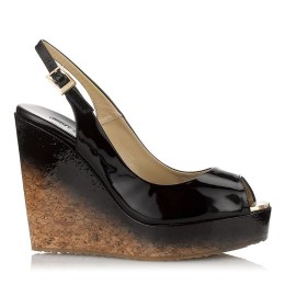 Jimmy Choo ProvaBlack Patent Leather Cork Wedges with Black Degrade